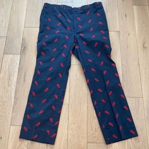 Vintage Navy Chinos with Red Pattern